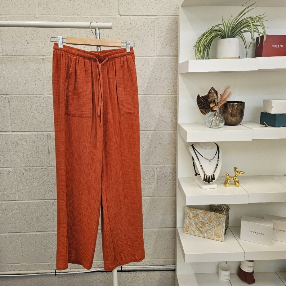 Brick Color Gauzy Pull On Pant